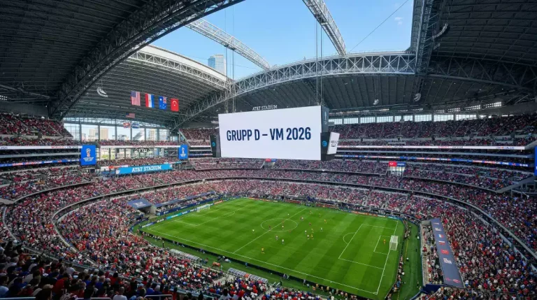 Grupp D på VM 2026 med flaggor från USA, Paraguay, Australien och Turkiet