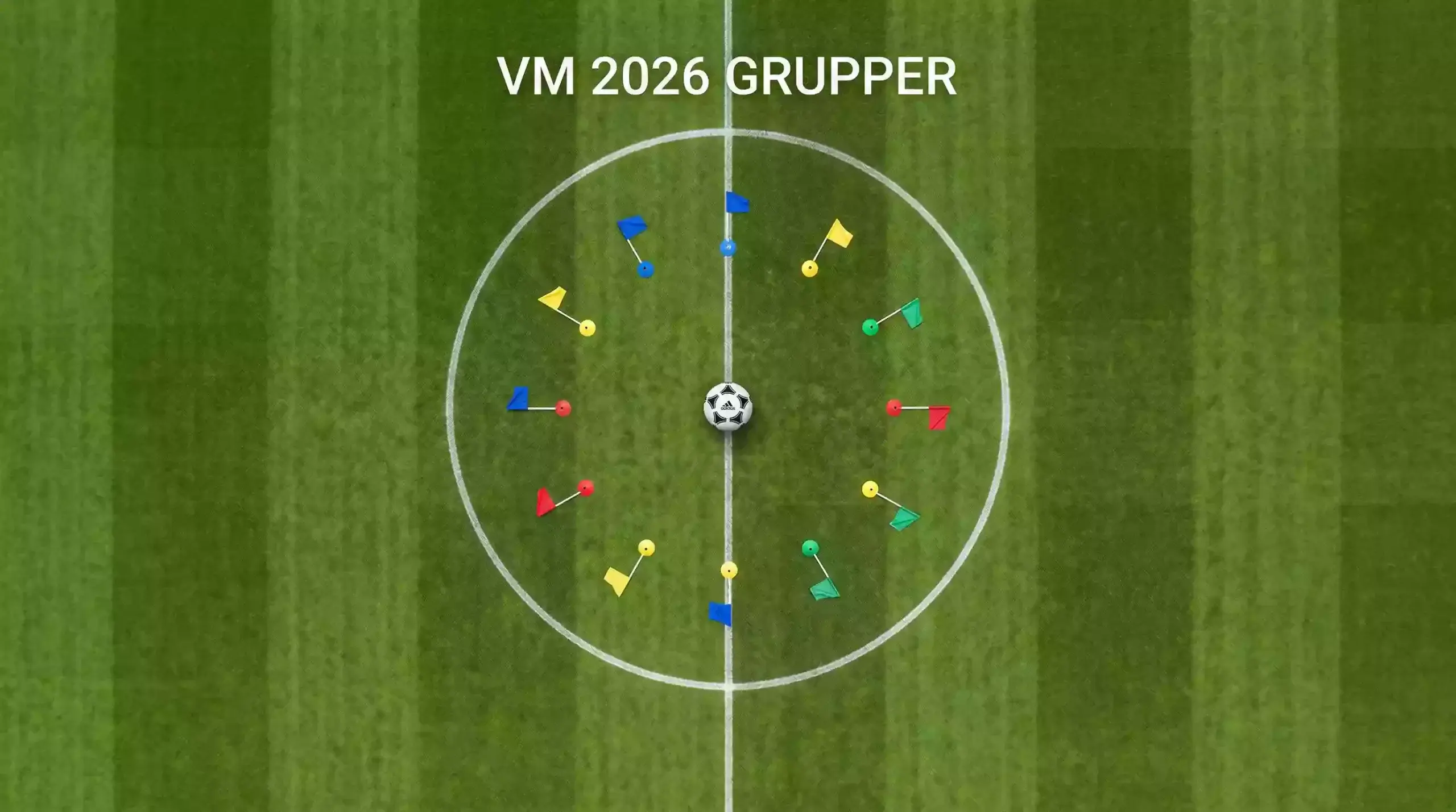 Översikt av VM 2026 gruppindelning med flaggor och arenor
