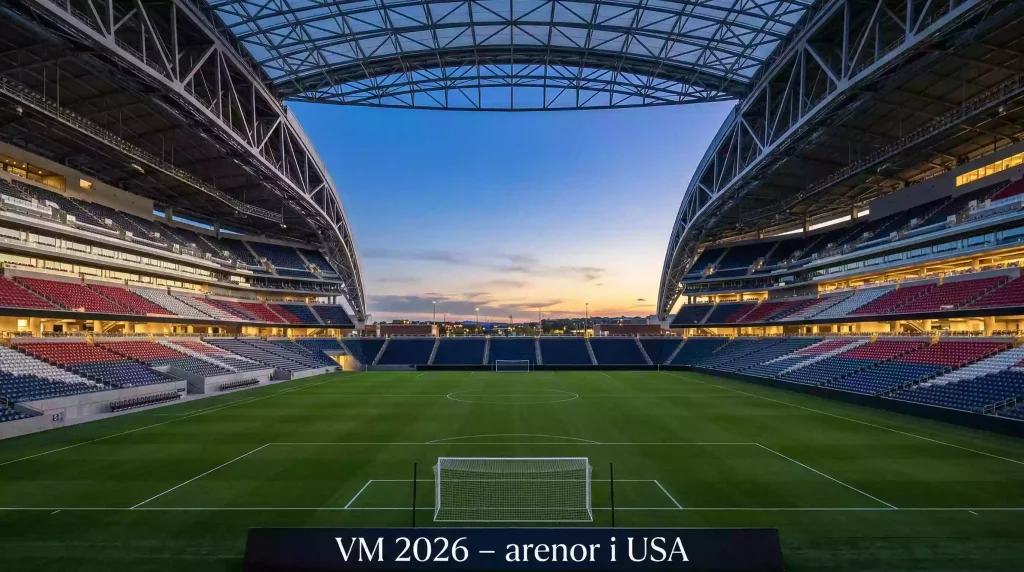 USA-flagga med fotbollsspelare och AT&T Stadium i bakgrunden