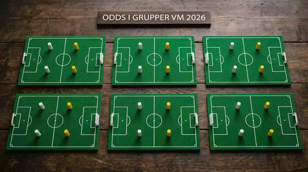 Översikt av alla 12 VM-grupper med flaggor och gruppsegarodds