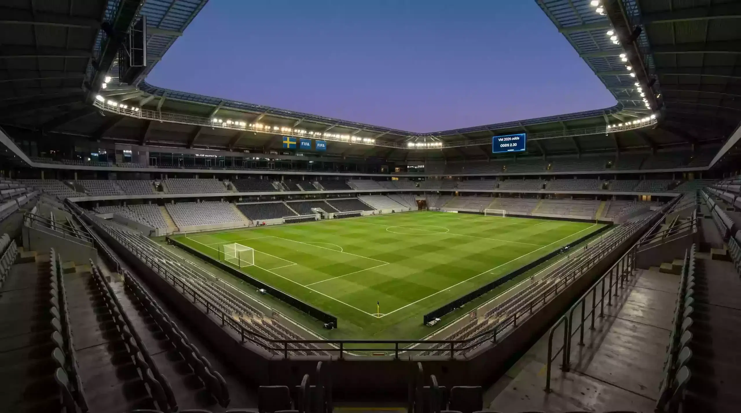 Digital oddstavla med flaggor från VM 2026-nationer och koefficienter