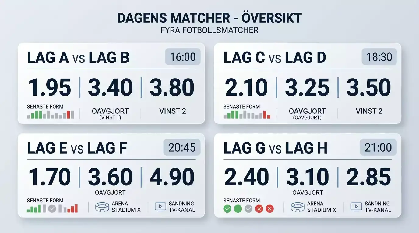 Översikt över dagens VM 2026-matcher den 22 juni med odds