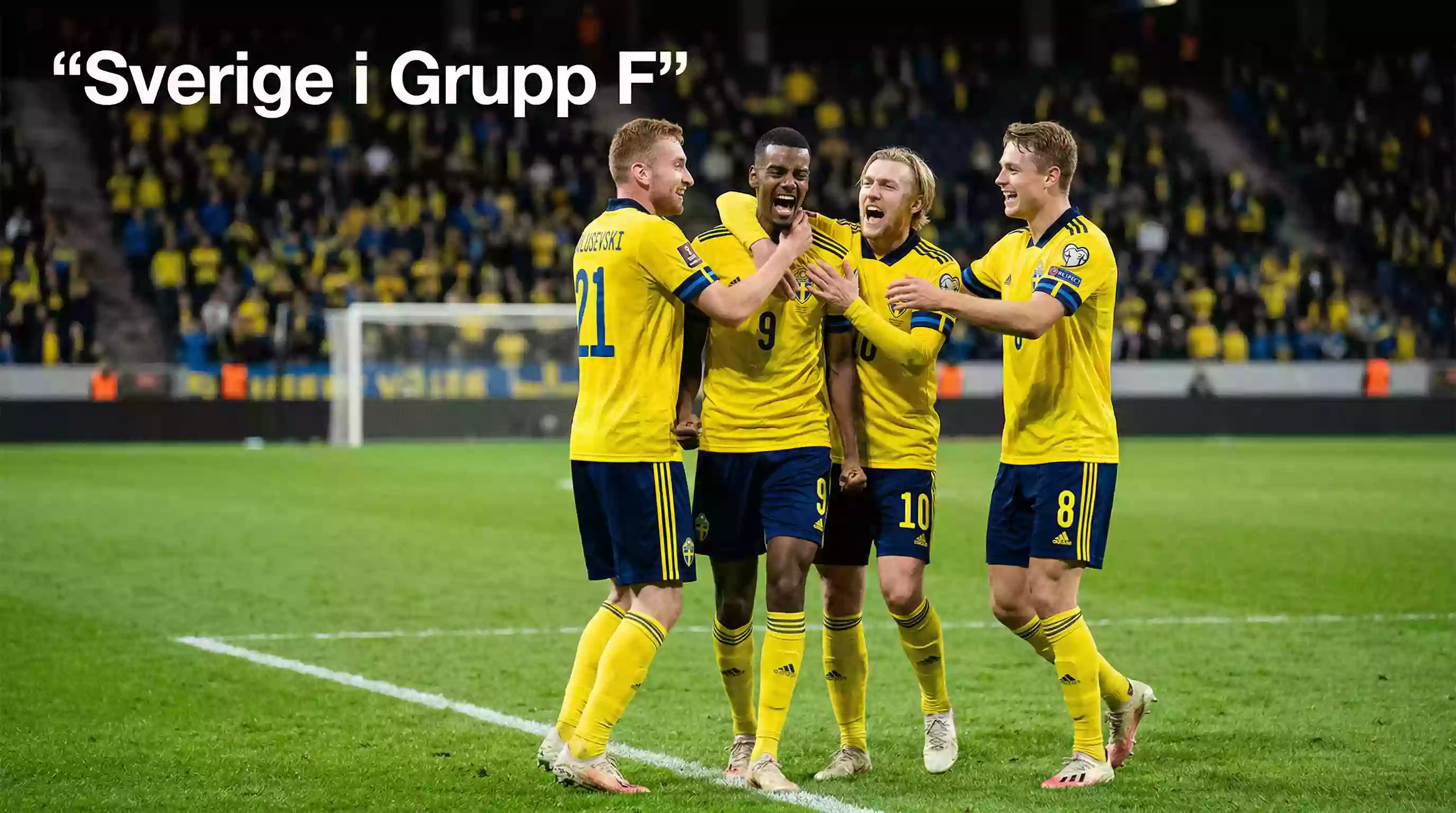 Svenska landslagsspelare i gula tröjor firar mål under VM-kvalet 2026