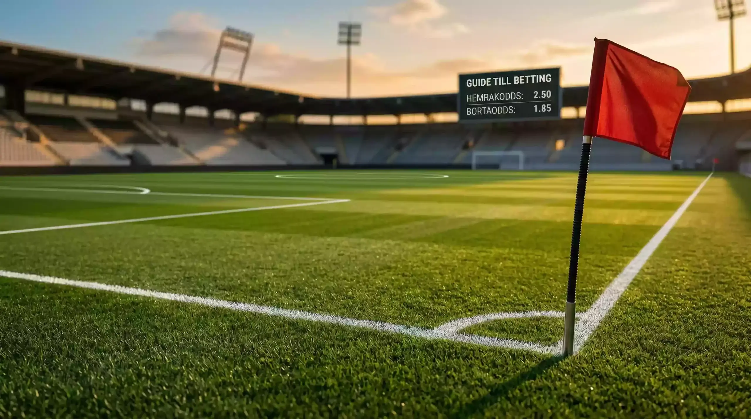 Fotbollsplan med odds-tavla och VM 2026-logotyp i bakgrunden